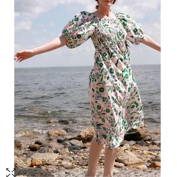 jesse zhao Dresses & Skirts - Jesse Zhao New York Emerald Smocked Puff Sleeve Midi Dress Size Small